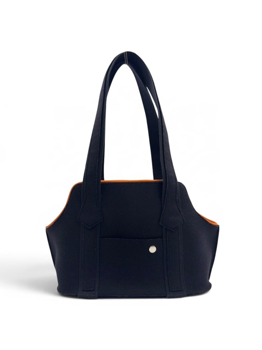 Hermes Patapon Dog Carrier Wool Orange Black Tote Bag Silver